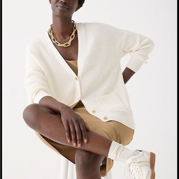 J. Crew V-neck cotton-blend cardigan sweater Ivory XL NWT